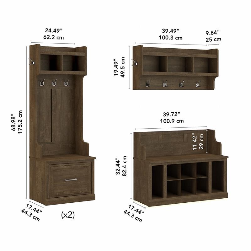 Woodland Full Entryway Storage Set with Drawers in Ash Brown - Engineered Wood