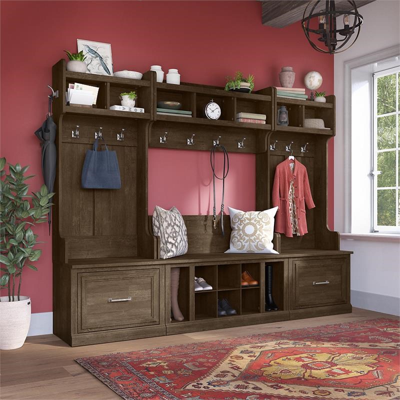 Woodland Full Entryway Storage Set with Drawers in Ash Brown - Engineered Wood