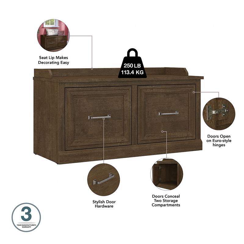 Woodland 40W Shoe Storage Bench with Doors in Ash Brown - Engineered Wood