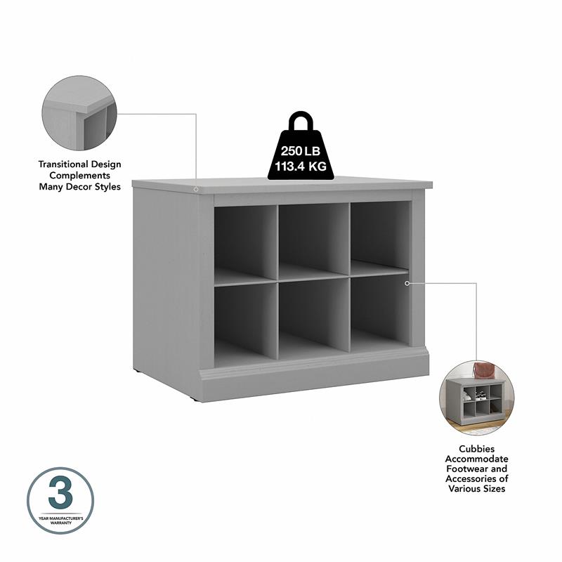 Woodland 24W Small Shoe Bench with Shelves in Cape Cod Gray - Engineered Wood