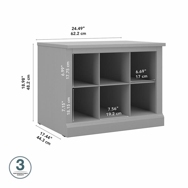 Woodland 24W Small Shoe Bench with Shelves in Cape Cod Gray - Engineered Wood