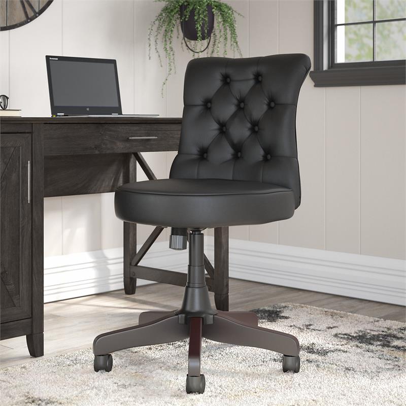 Bush Key West Mid Back Faux Leather Office Chair with Adjustable Height in Black