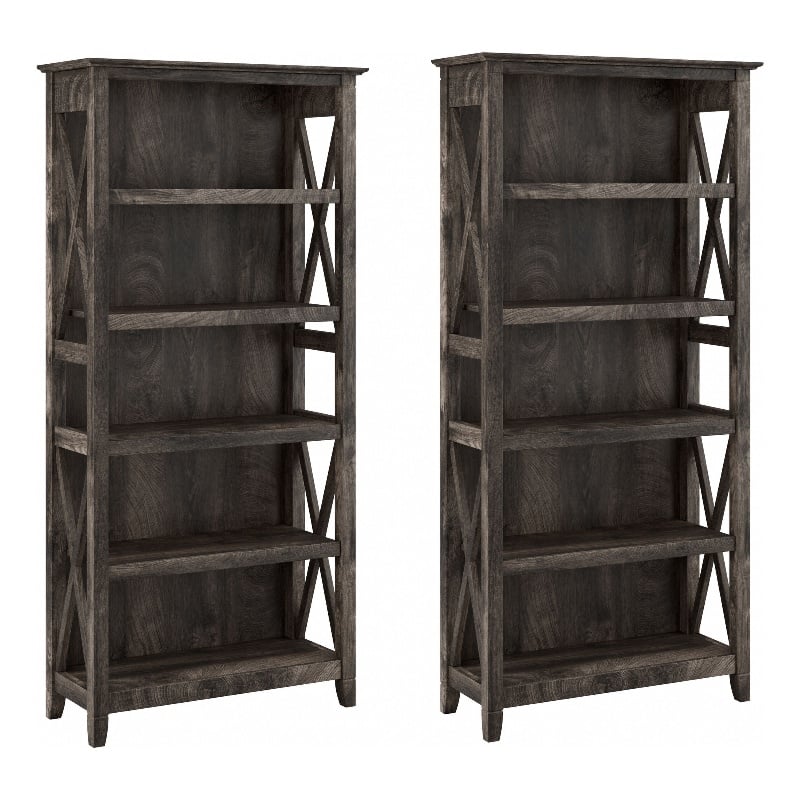 Key West 5 Shelf Bookcase Set in Dark Gray Hickory - Engineered Wood