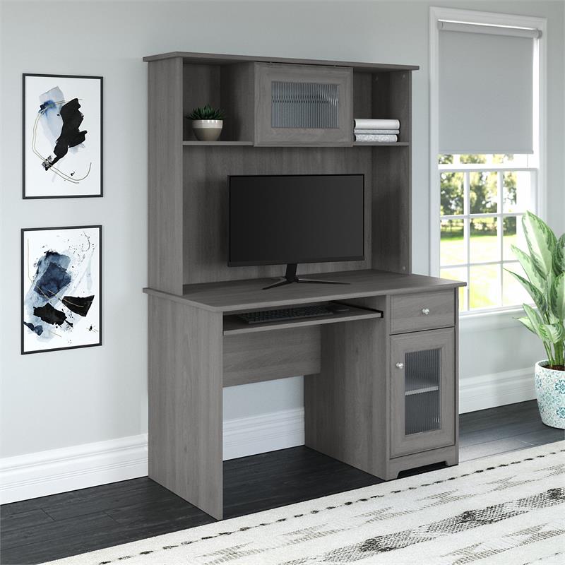 Cabot 48W Small Computer Desk with Hutch in Modern Gray - Engineered ...