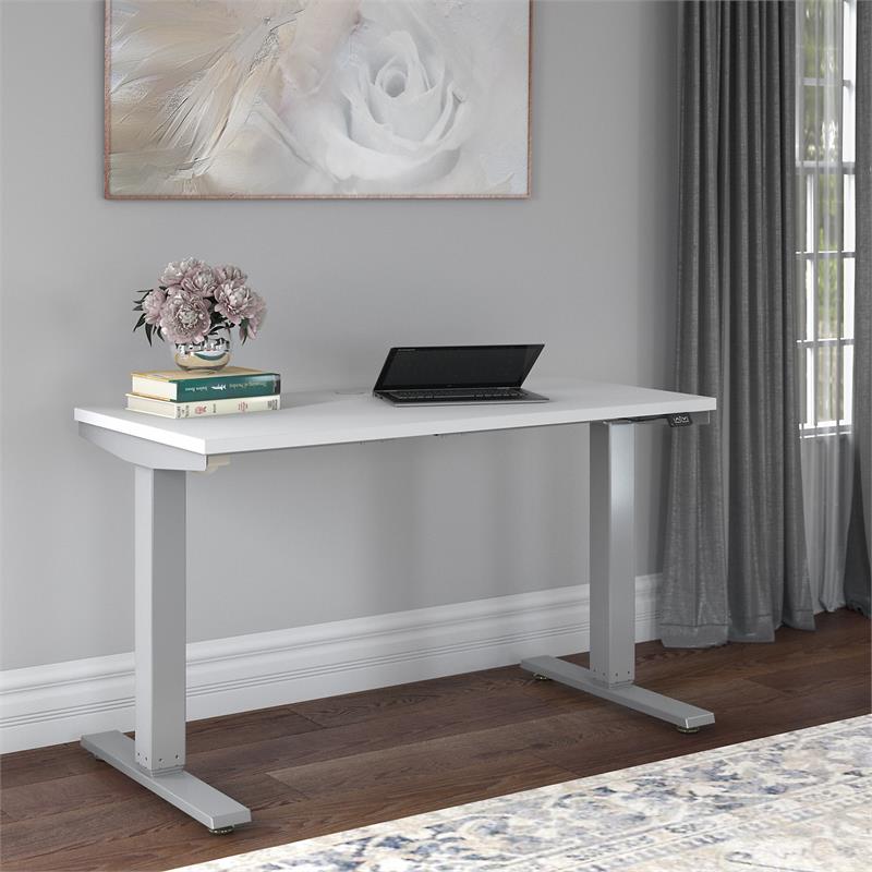 Cabot 48W Electric Height Adjustable Standing Desk in White - Engineered Wood