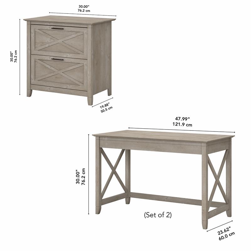 Key West 2 Person Desk Set with File Cabinet in Washed Gray - Engineered Wood