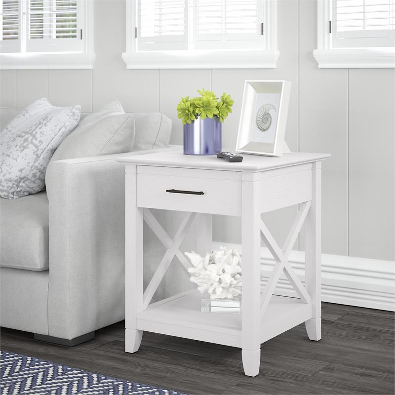 Key West End Table with Storage in Pure White Oak Engineered Wood