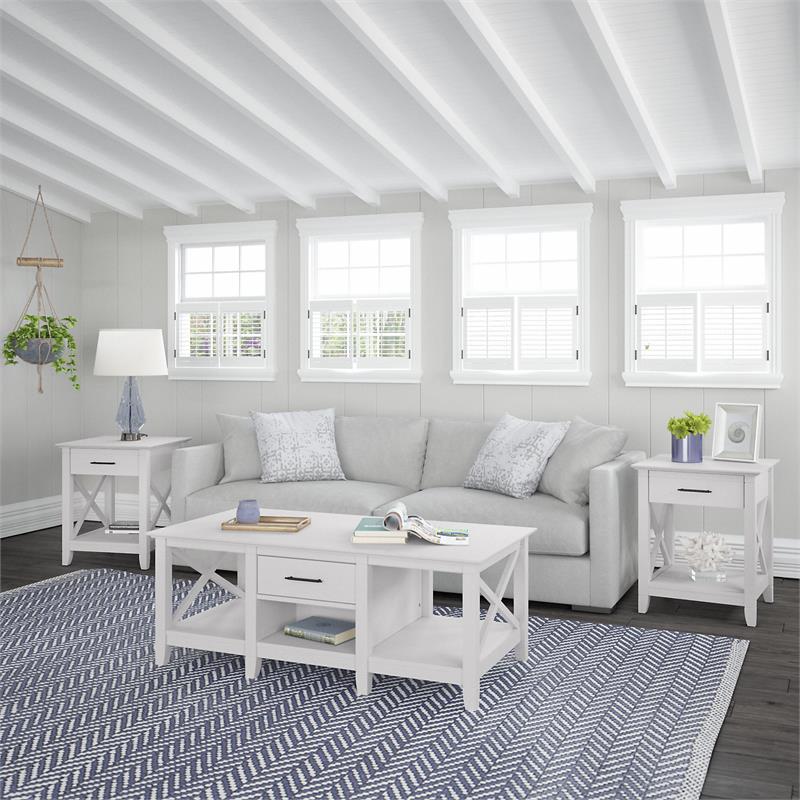 Key West Coffee Table with End Tables in Pure White Oak - Engineered Wood