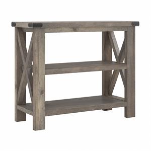 haris 38w narrow console table with shelves in lakewood gray - wood veneer
