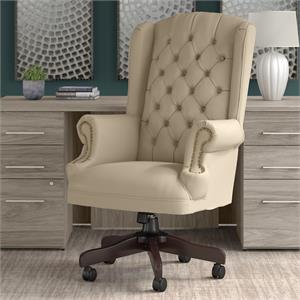 Saratoga Wingback Executive Office Chair in Antique White - Bonded Leather