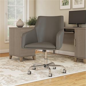 Refinery Mid Back Leather Box Chair in Washed Gray - Bonded Leather