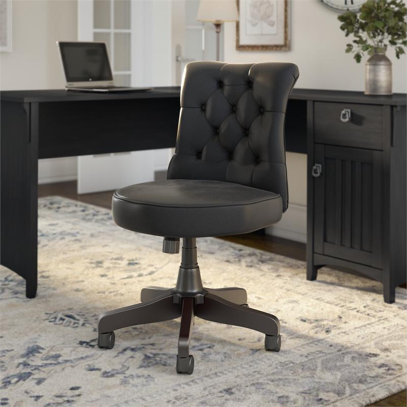Bush Saratoga Upholstered Faux Leather Office Chair with Mid Back in Black