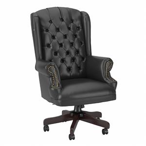 Saratoga Wingback Executive Office Chair with Nailhead Trim in Black - Leather