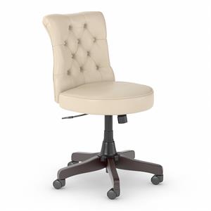 Saratoga Mid Back Tufted Office Chair in Antique White - Bonded Leather