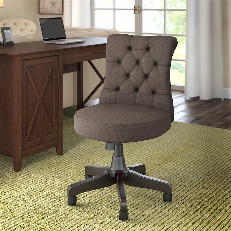 Townhill Mid Back Tufted Office Chair in Brown Fabric