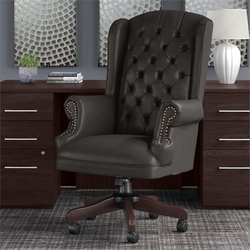 Yorktown Wingback Leather Executive Office Chair in Brown