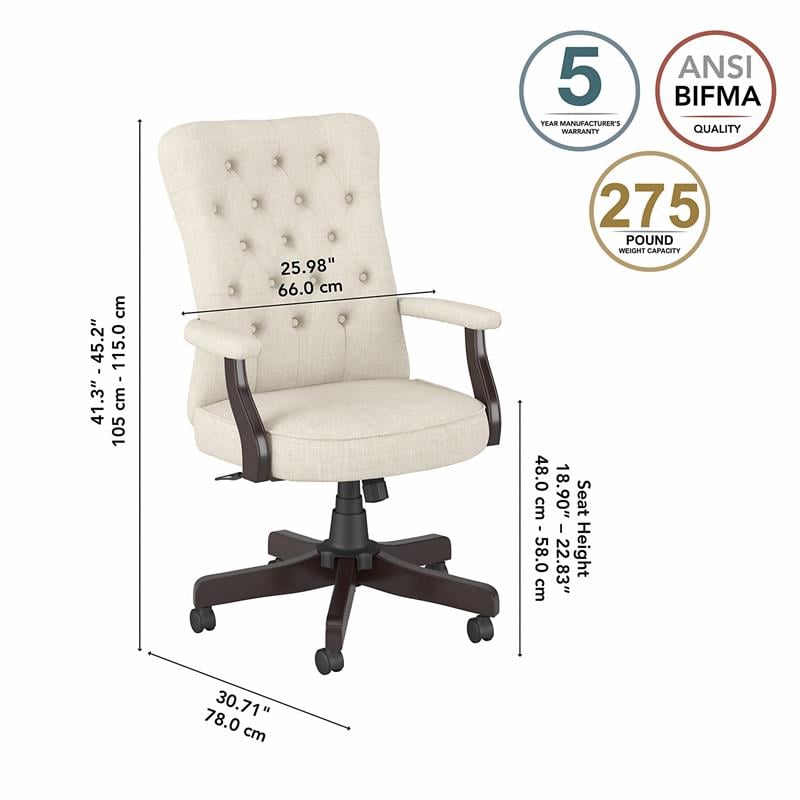 Bush Cabot High Back Fabric Office Chair with Steel Base in Cream