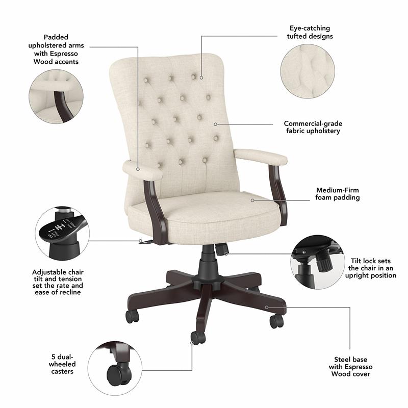 Bush Cabot High Back Fabric Office Chair with Steel Base in Cream