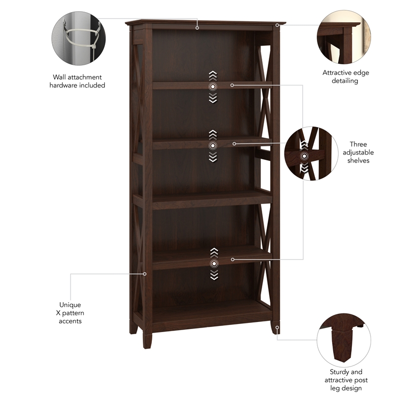 Key West 5 Shelf Bookcase Set in Bing Cherry - Engineered Wood