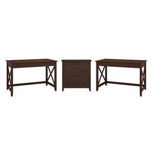 Key West 2 Person Desk Set with File Cabinet in Bing Cherry - Engineered Wood
