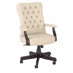 Bush Fairview High Back Faux Leather Office Chair with Arms in Antique White