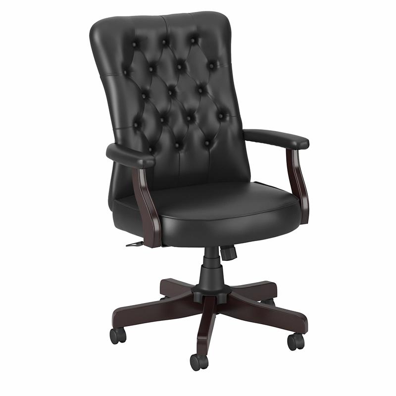 Fairview High Back Tufted Office Chair with Arms in Black Leather