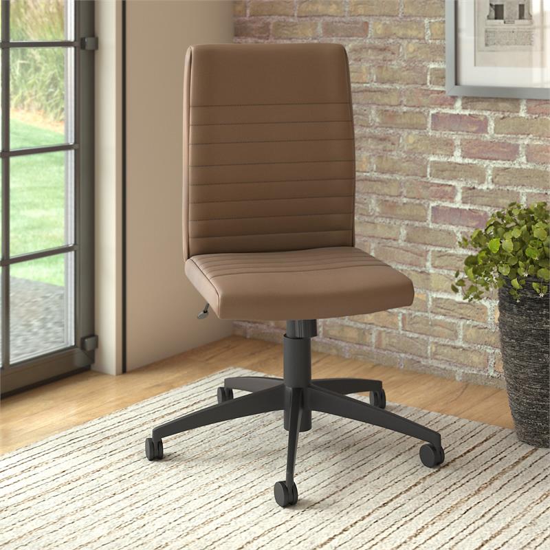 Latitude Mid Back Ribbed Leather Office Chair in Saddle Tan - Bonded Leather