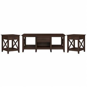 Key West Coffee Table with Set of 2 End Tables in Bing Cherry - Engineered Wood