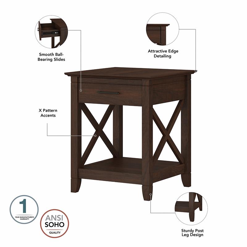 Key West Nightstand with Drawer in Bing Cherry - Engineered Wood
