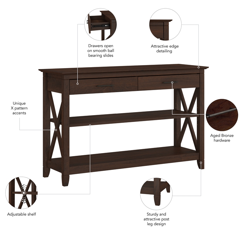 Key West Console Table with Drawers and Shelves in Bing Cherry - Engineered Wood