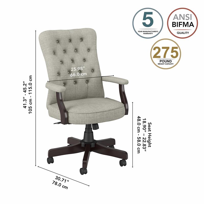 Bush Key West High Back Fabric Office Chair with Arms in Light Gray