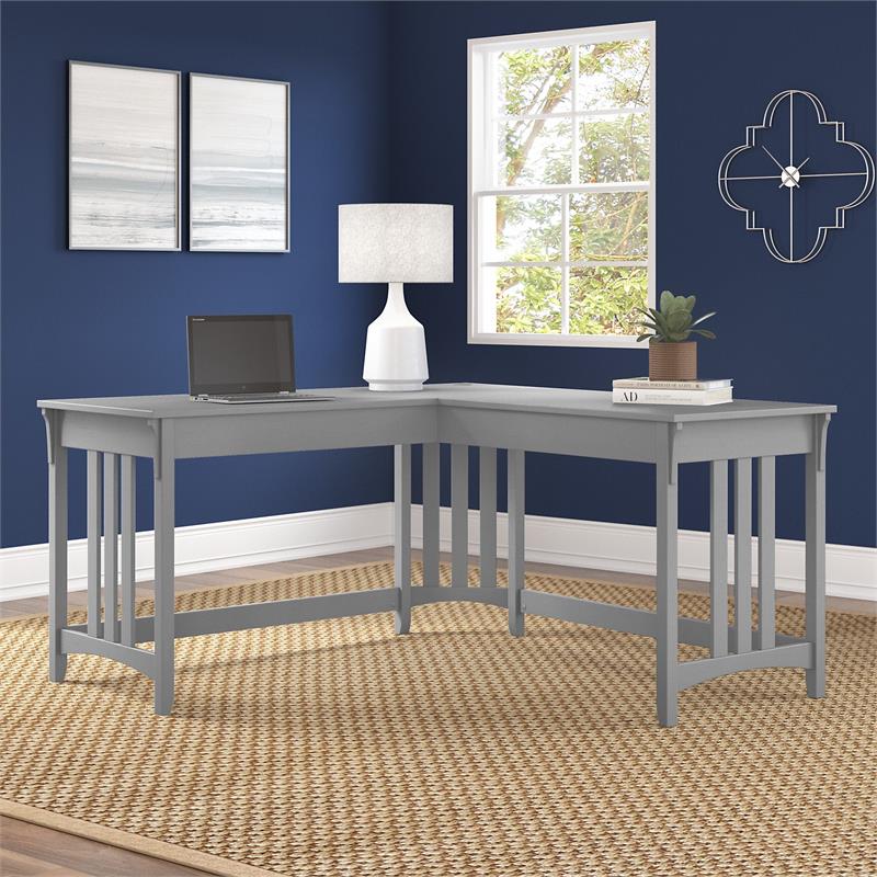 Salinas 60W L Shaped Writing Desk in Cape Cod Gray - Engineered Wood ...