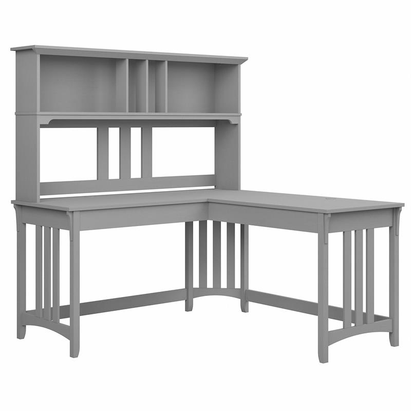 Salinas 60W L Shaped Writing Desk with Hutch in Cape Cod Gray