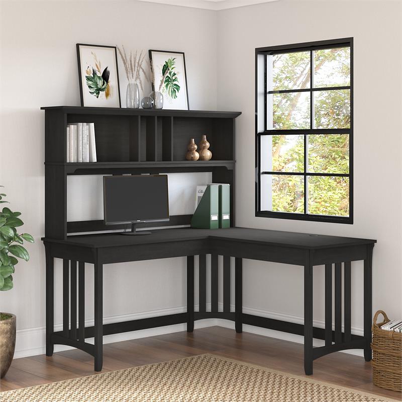 Salinas 60W L Shaped Writing Desk with Hutch in Vintage Black