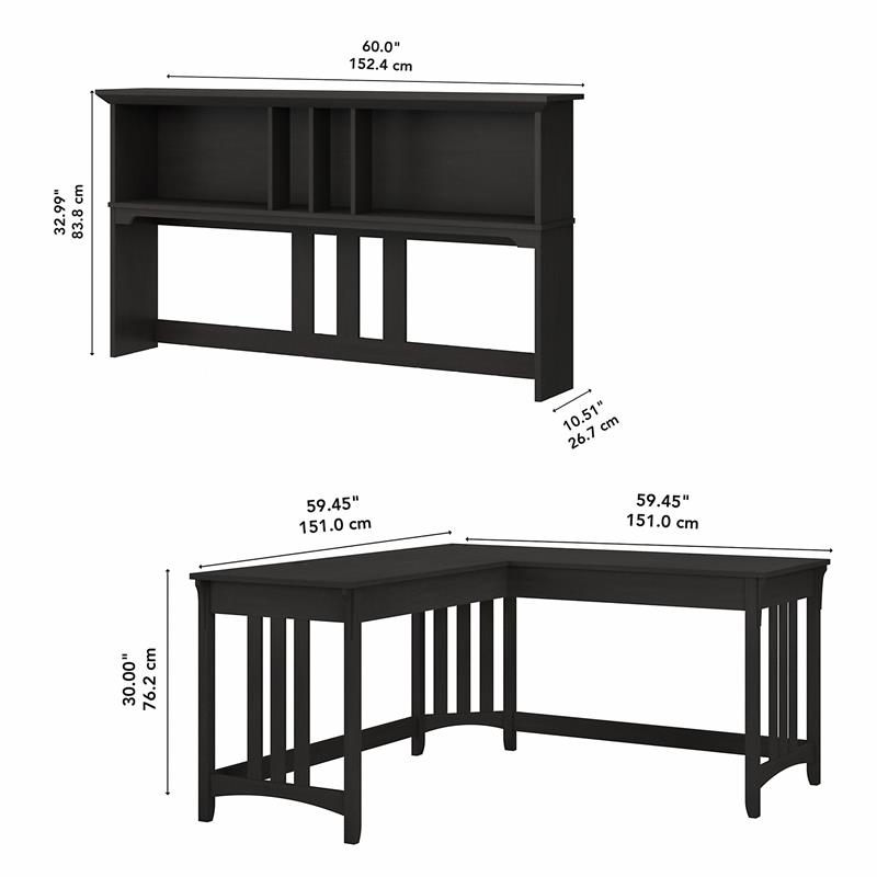 Salinas 60W L Shaped Writing Desk with Hutch in Vintage Black