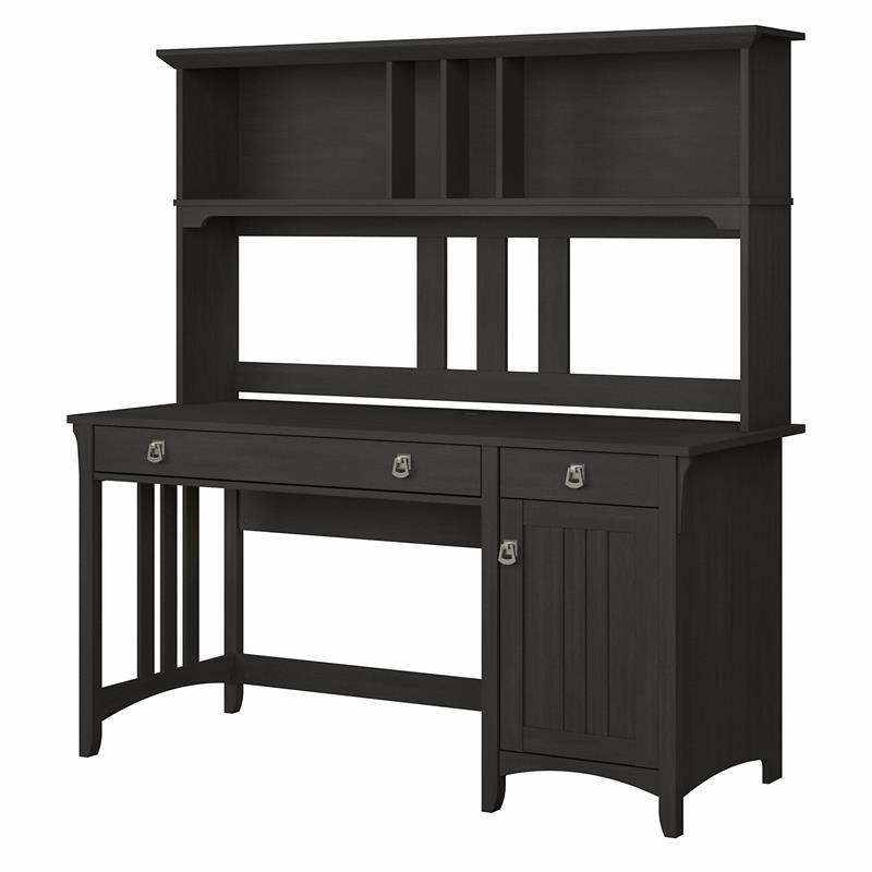 Salinas 60W Computer Desk with Hutch in Vintage Black Engineered Wood