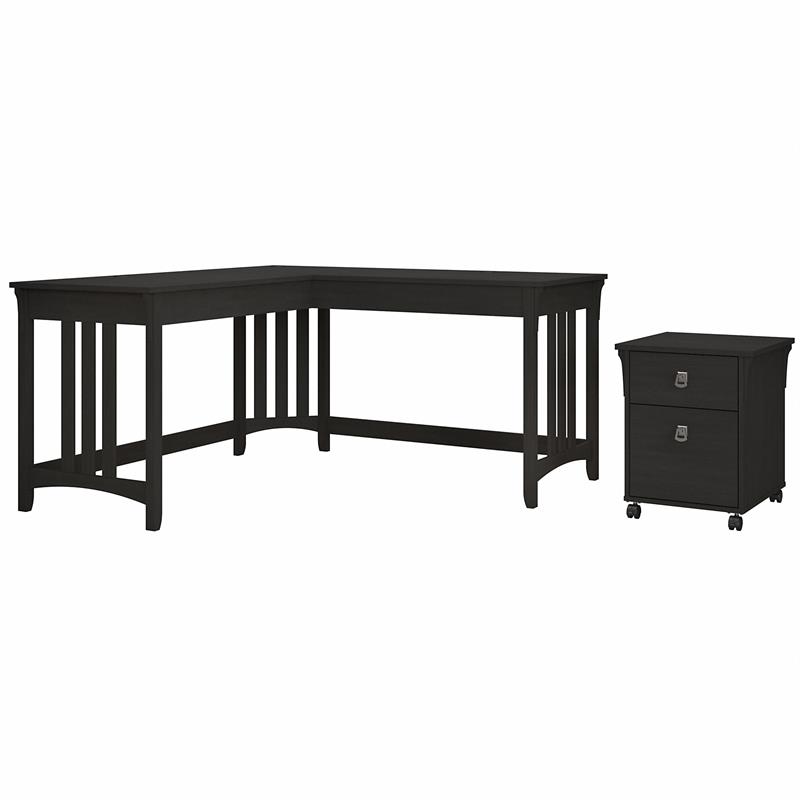 Salinas L Shaped Writing Desk with Drawers in Vintage Black