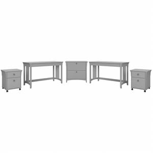 Salinas 2 Person Desk Set with File Cabinets in Cape Cod Gray - Engineered Wood