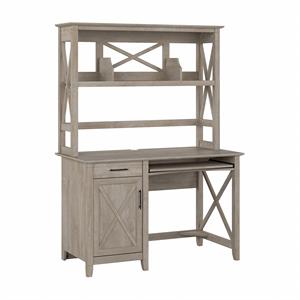 Key West 48W Small Computer Desk with Hutch in Washed Gray - Engineered Wood