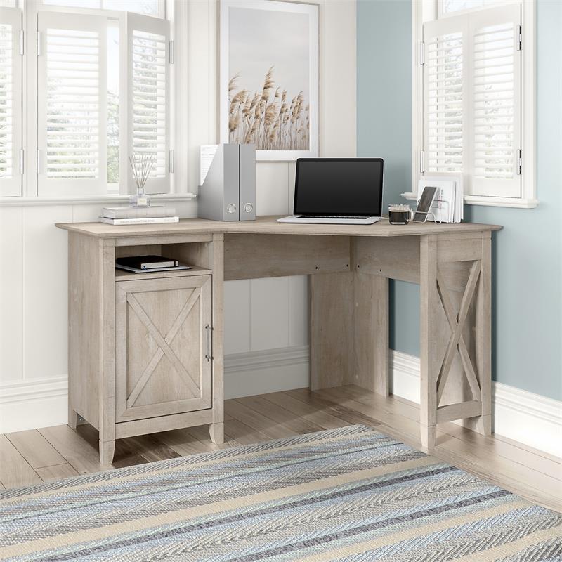 Key West 54W Corner Computer Desk with Storage in Washed Gray