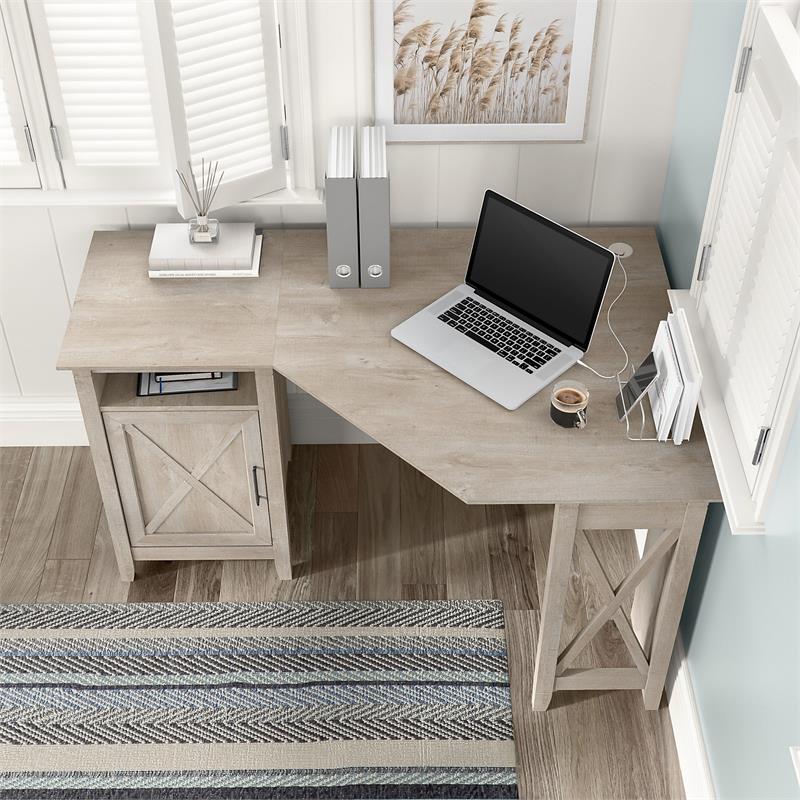 Key West 54W Corner Computer Desk with Storage in Washed Gray