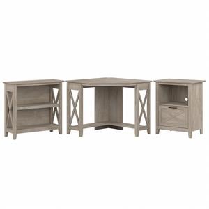 Key West Small Corner Desk with Storage in Washed Gray - Engineered Wood