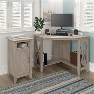Key West Small Corner Desk with Storage Cabinet in Washed Gray - Engineered Wood