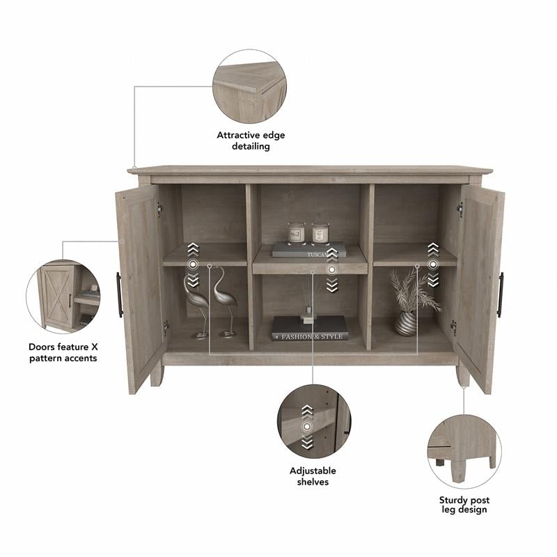 Bush Furniture Key West Entryway Storage Set with Hall Tree Shoe Bench and Console Table Washed Gray