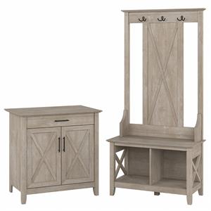 Key West Hall Tree with Storage & Armoire in Washed Gray - Engineered Wood