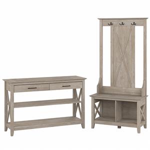 Key West Hall Tree with Storage & Console Table in Washed Gray - Engineered Wood