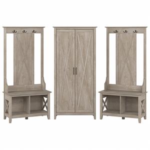 Key West Hall Tree with Storage & Tall Cabinet in Washed Gray - Engineered Wood