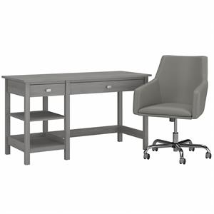broadview computer desk with shelves and chair in modern gray - engineered wood