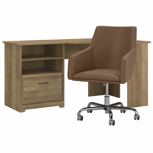 cabot 60w corner desk with leather box chair