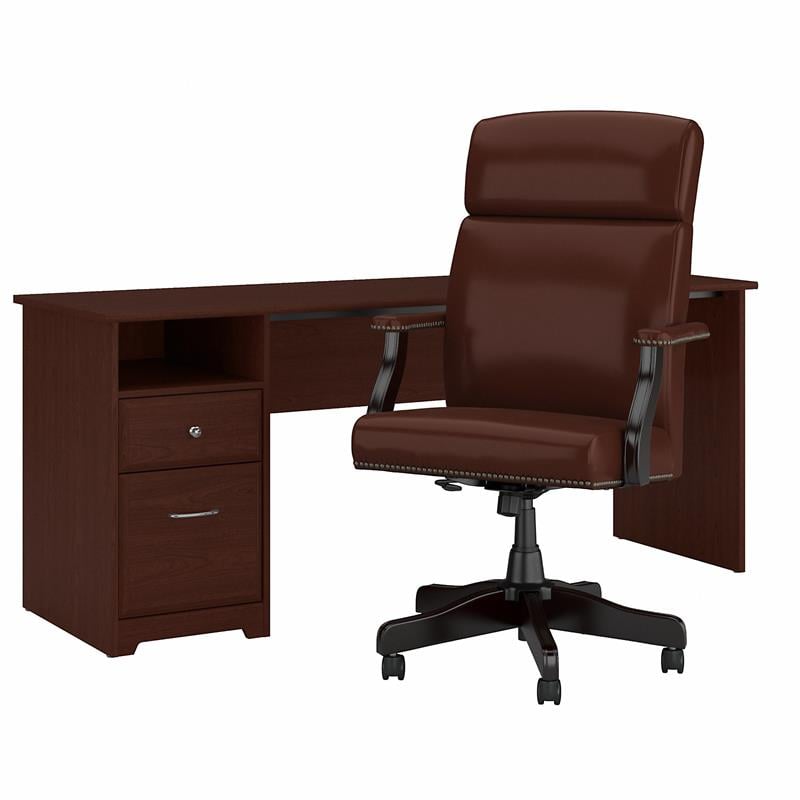 Cabot 72W Computer Desk and Chair Set in Harvest Cherry Engineered